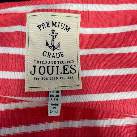 Joules Sienna Dress size 6 Stripe T-Shirt Jersey Flare Sleeves coral striped - Picture 8 of 8